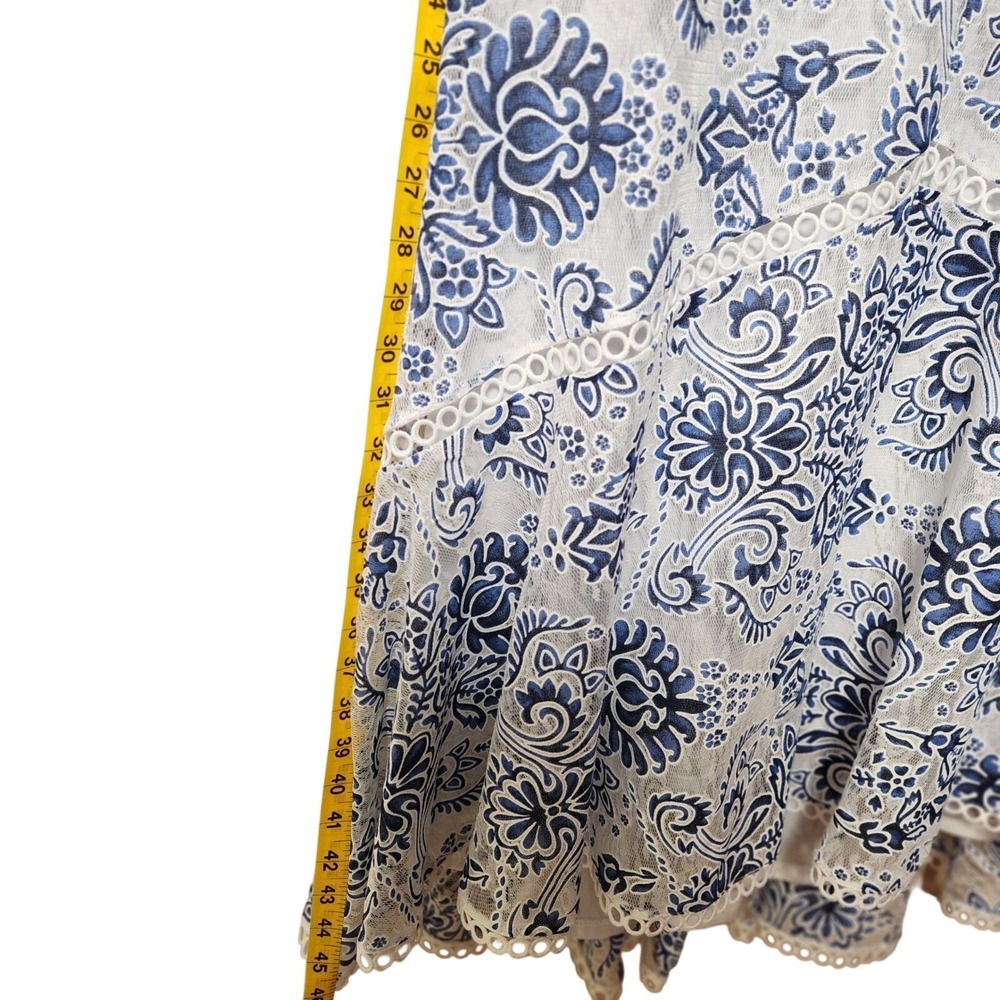 Taylor Blue White Floral Lace V-Neck Midi Dress Sleeveless Size 14 1430M Cottage - Picture 10 of 11